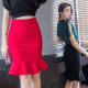 Spring and autumn new hip -hip tail skirt skirt women's large size thin bag hip skirt, lotus leaf edge professional skirt solid color
