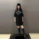 Fat sister round neck sequin shoulder slim sleeve dress with large size women's French Hepburn style autumn and winter style slim skirt