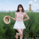 ATAR2025 Summer Women's Sweet Lace Spliced ​​Skirt High Waist Anti-Exposed Bow Cake Short Skirt
