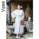 Vaee large size women's embossed printed cheongsam autumn and winter new Chinese style elegant long skirt lace splicing dress