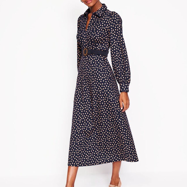 British style slim high waist lace decorative zipper placket puff sleeve printed A-line dress 2 colors
