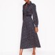 British style slim high waist lace decorative zipper placket puff sleeve printed A-line dress 2 colors
