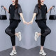 Large size fashion casual suit for women 2025 new summer fat MM loose spliced ​​denim short-sleeved pants two-piece set