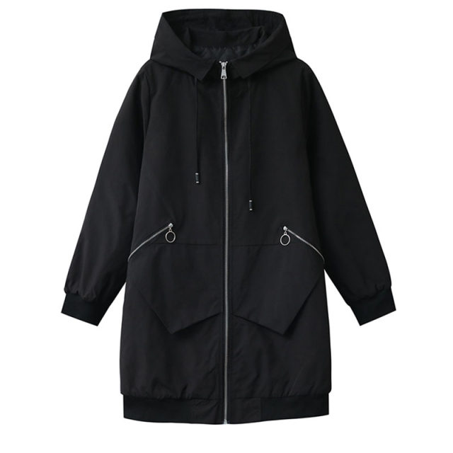 Large size simple Korean version of women's black mid-length jacket 2025 fat MM new winter fashion loose cotton jacket for women