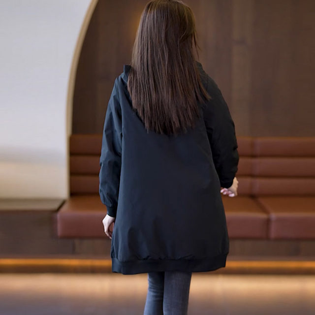 Large size simple Korean version of women's black mid-length jacket 2025 fat MM new winter fashion loose cotton jacket for women