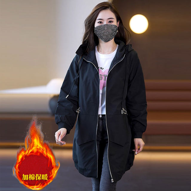 Large size simple Korean version of women's black mid-length jacket 2025 fat MM new winter fashion loose cotton jacket for women