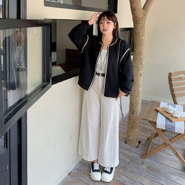 Black baseball uniform jacket 2024 autumn new large size fat girl sports flight employee jacket casual trend