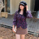 French retro floral shirt autumn new style 200Jin [Jin equals 0.5 kg] Fat sister flared sleeve chiffon shirt sweet and trendy
