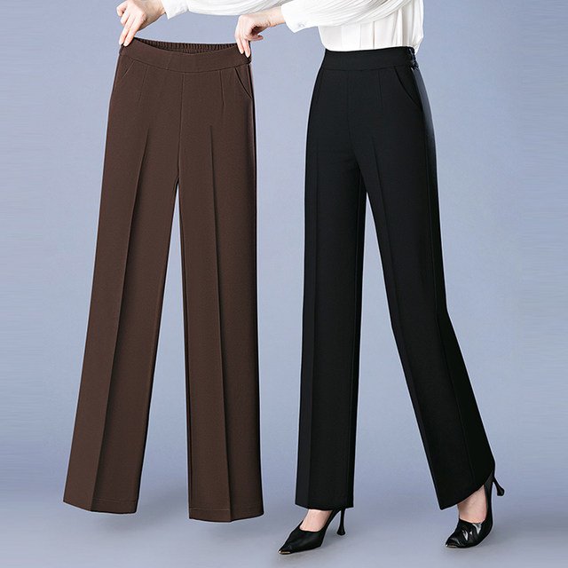 2025 new spring and autumn mother's pants straight high waist casual loose autumn and winter velvet middle-aged and elderly women's wide leg pants
