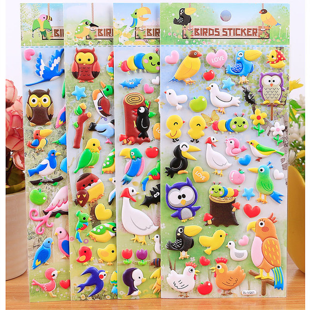 Animal Cat Dog Dinosaur Cartoon Three-dimensional 3D Bubble Sticker Children's Early Education Handmade Sticker Kindergarten Reward Sticker