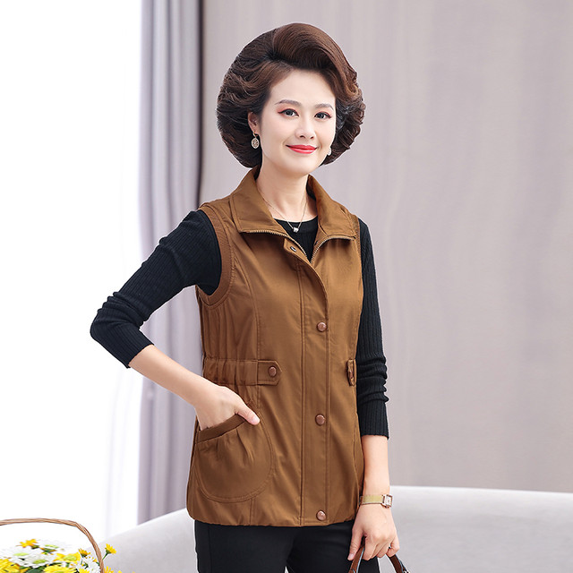 Spring and Autumn Mother's Wear Thin Cotton Vest Large Size Casual Middle-aged and Elderly Women's Clothing Solid Color Elderly Outerwear Top and Vest