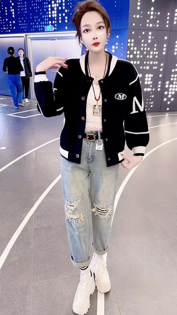 New letters embroidery short top European products foreign style, fashionable and casual baseball jacket 2024 autumn