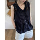 Daisy BellisPerennis2023ss Age-reducing naval collar black sleeveless black pressed pleated shirt linen