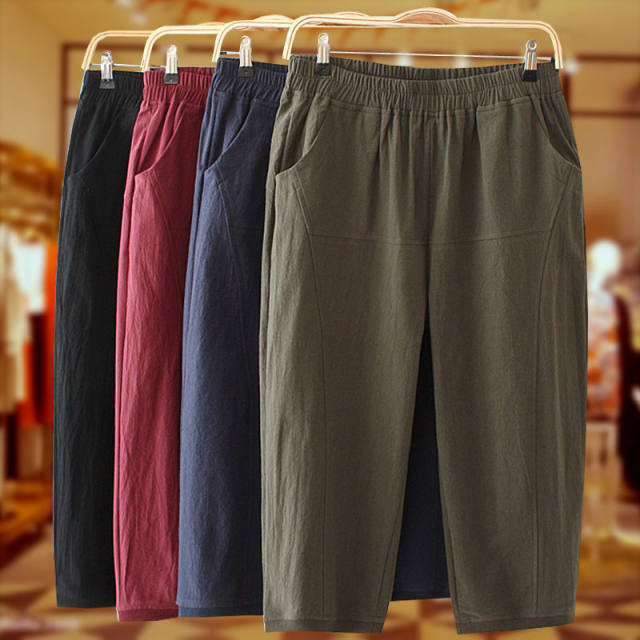 Fat Sister Large Size Harem Pants Cropped Pants Women's Fat mm200Jin [Jin equals 0.5 kg] Pants Summer Clothes Mom Loose Casual Comfort Shorts
