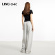 LINC Jin Yujie 2025 new gray waist pants styling high waist wide-leg pants casual pants for women