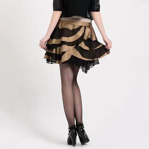 All-match three-dimensional layered cake skirt skirt miniskirt black mulberry silk pairing gold women's clothing spring and summer ma 4
