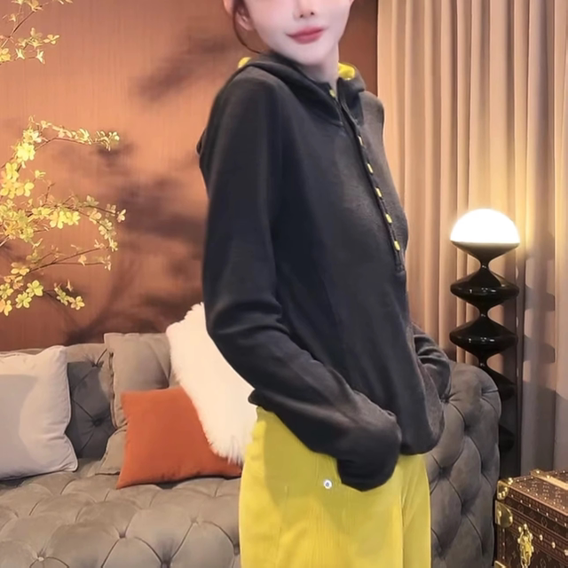 Australian velvet contrast-breasted hooded sweatshirt for women 2025 autumn and winter new simple and fashionable fashionable and versatile long-sleeved top trendy