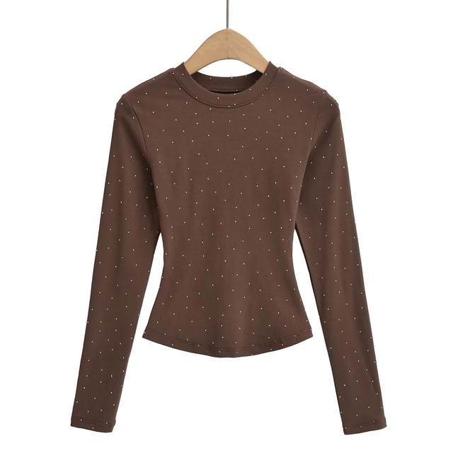 Little Ru European and American hot girl hot diamond round neck long ...