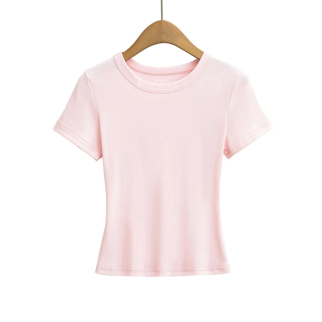 Little Ru European and American hot girl round neck short-sleeved T ...