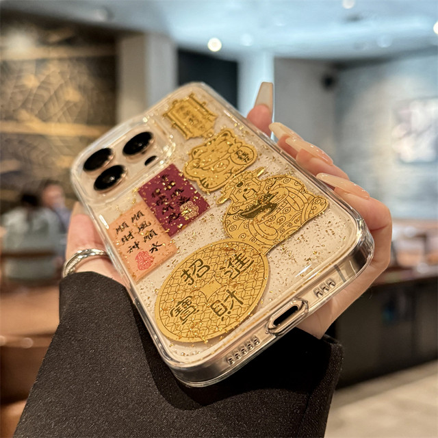 Suitable for Apple 16 promax mobile phone case new iphone 16 smooth sailing 17pro gold foil 15 high-end plus all-inclusive anti-fall 14 transparent 13 silicone 12 niche 11 female