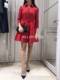 2019 new autumn red black lapel quarter sleeve trouser dress