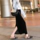 Gold velvet skirt black hip skirt long skirt 25 spring and autumn high waist slit retro mid-length one-step skirt
