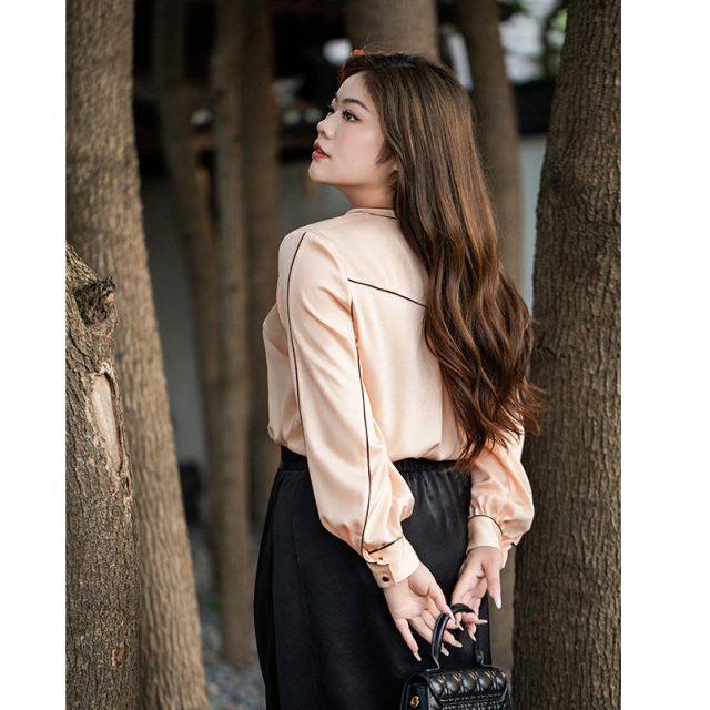 Beautiful Inn Heavy Acetate Shirt Summer Simple Slim Large Size Women's Gentle Light New Chinese Design Top
