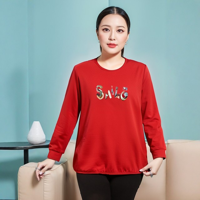 
Middle-aged and elderly mothers' autumn long-sleeved 2025 new loose cotton tops for women, fashionable letter printed t-shirts