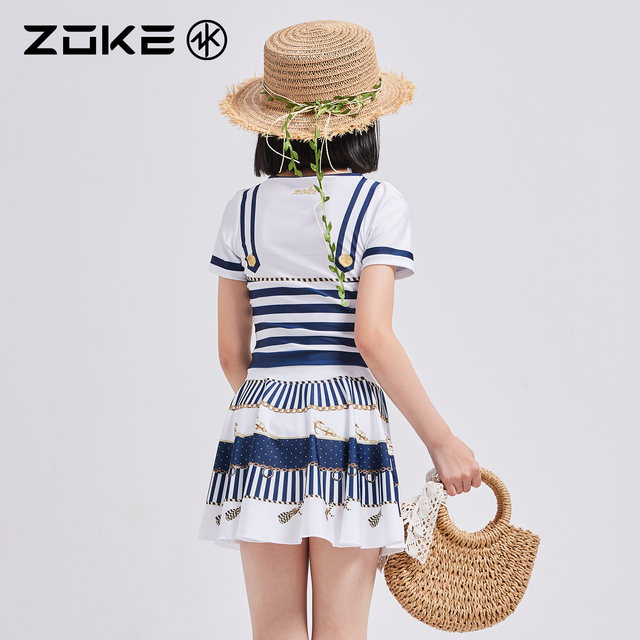 Chauke children's swimsuit one-piece cake skirt with flat angle sun protection zoke girls nautical wind speed dry swimming training