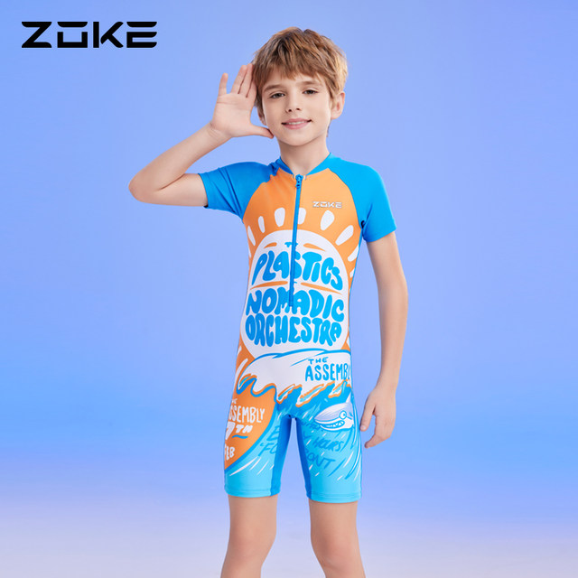 Zhuke children's swimsuit one-piece flat corner swimming training sun protection quick-drying hot spring medium and big children's new boys swimsuit
