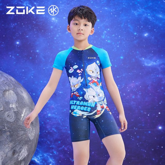 Zoke children's swimsuit one-piece flat corner sun protection swimming training Ultraman zoke quick-drying boys vacation swimsuit