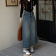 Spring women's clothing Korean version new style hair fashion breasted and slim retro mid-length high-waist denim skirt