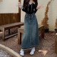 Spring women's clothing Korean version new style hair fashion breasted and slim retro mid-length high-waist denim skirt