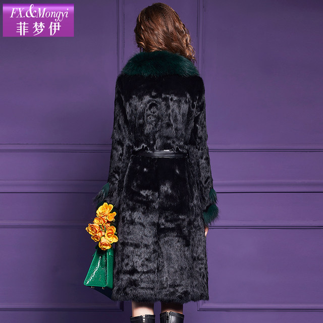 Feimengyi raccoon fur collar rabbit fur one-piece fur coat for women winter high quality light luxury wide coat for women