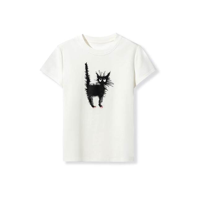 Spot cute age-reducing fun printed round neck short sleeve slim T-shirt top for women