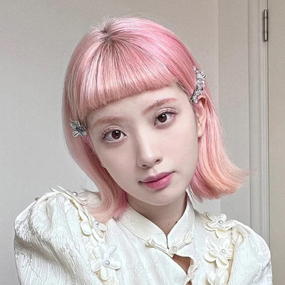 taobao agent Golden pink wig short hair full head set y2k hot girl outer shoulder upside down female group color gradient cos straight hair