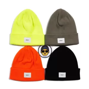 現貨WTAPS BEANIE 02/BEANIE.ACRYLIC螢光色白標針織毛線帽冷帽-Taobao