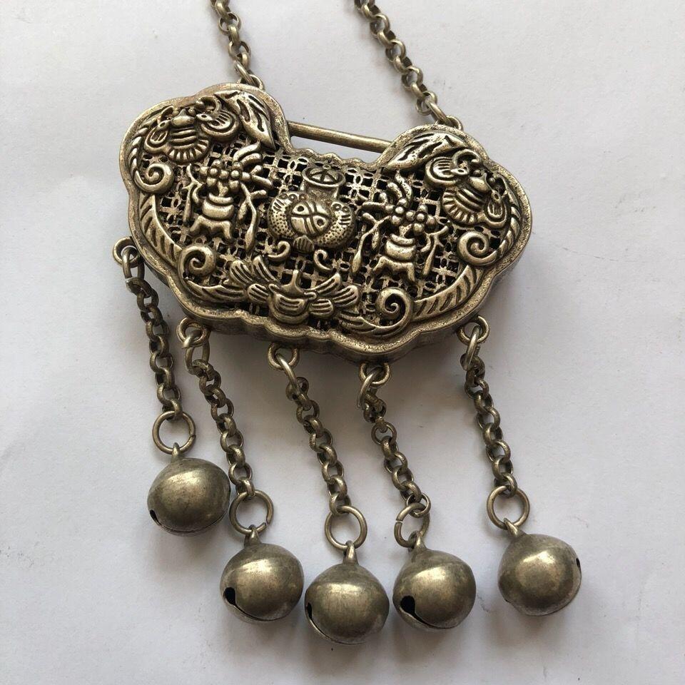 古玩古董 清朝长命锁银锁片吊坠 老银器古玩捡漏 特价包邮