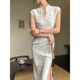 JWUNIQUE new Chinese style national wind improved cheongsam dress woman 2023 summer new package hip fork skirt