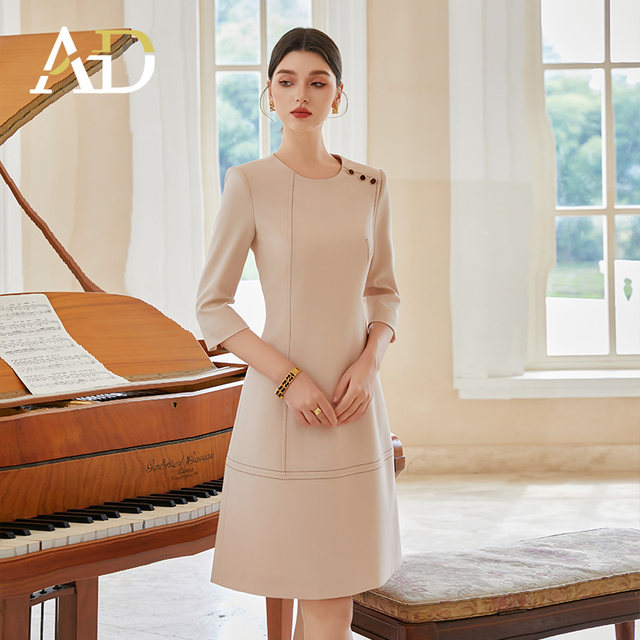 AD Simple and Great Dress Women's temperament seven -point sleeve waist skirt high -end collar OL commute professional dress
