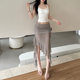 2024 European and American style cross -border summer new women's solid color slimming, thin street fashion high waist network skirt