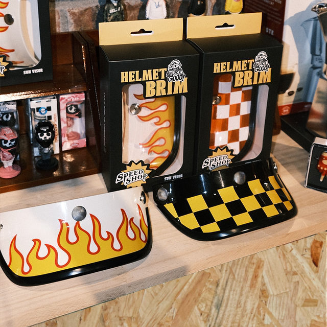 SpeedShop retro flame helmet brim plaid hood sunshade three-point button helmet universal
