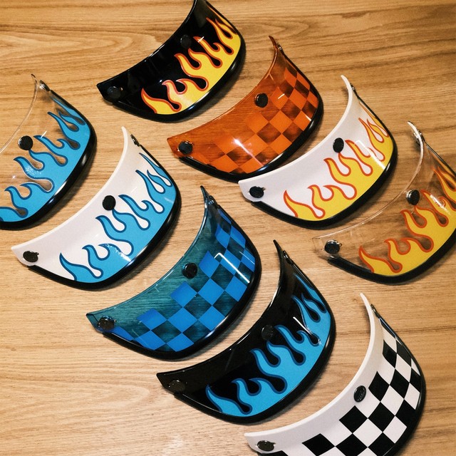 SpeedShop retro flame helmet brim plaid hood sunshade three-point button helmet universal
