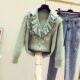 Sweet Heavy Industry Mesh Beaded Ruffle V-neck Long Sleeve Knitted Cardigan Women's 2025 Autumn and Winter New Casual Jacket