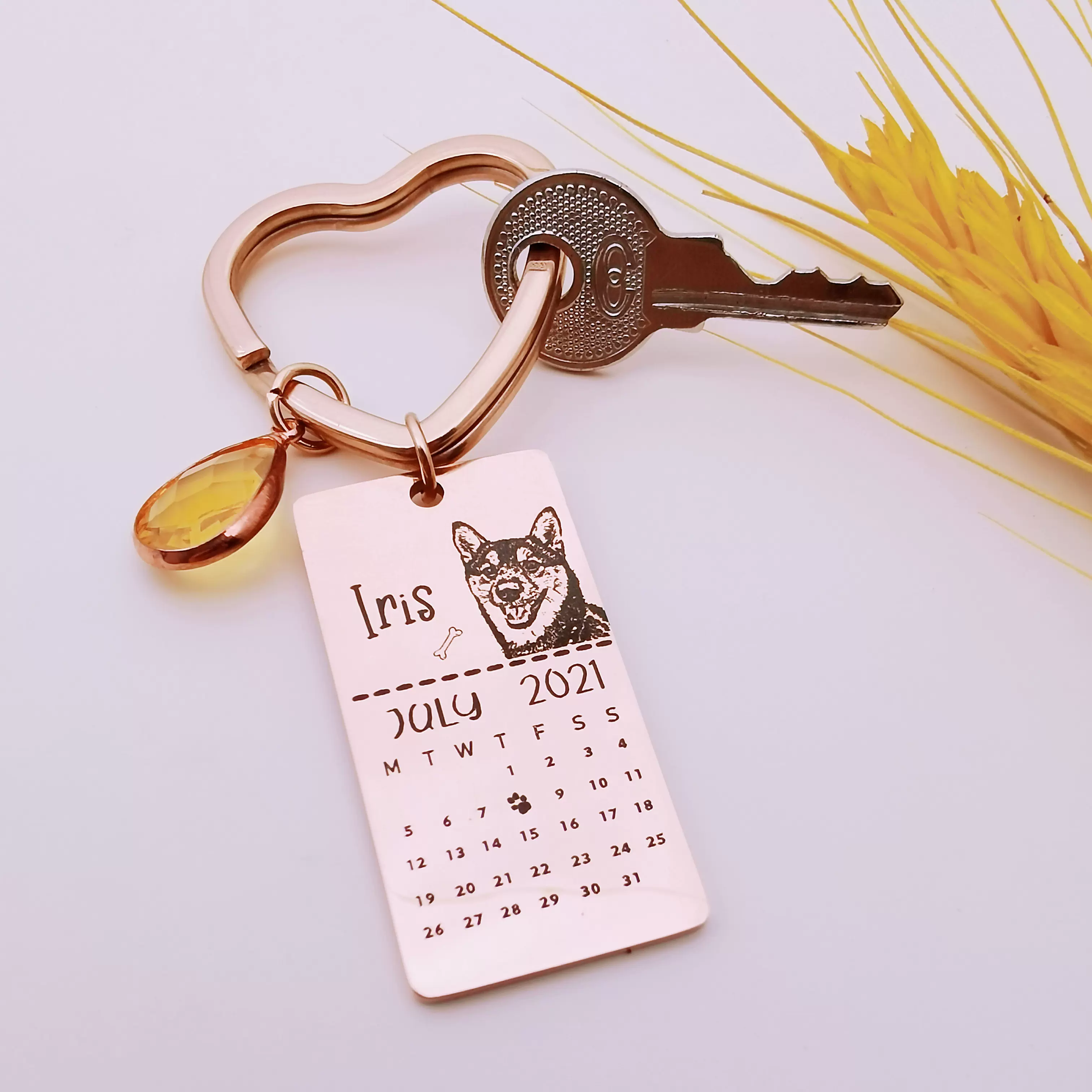 宠物12月生辰石守护钥匙扣来图定制猫咪狗头像照片生日
