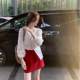 Temperament white and red suit short skirt skirt for women in spring and autumn new high-waisted sweet hot girl versatile A-line skirt