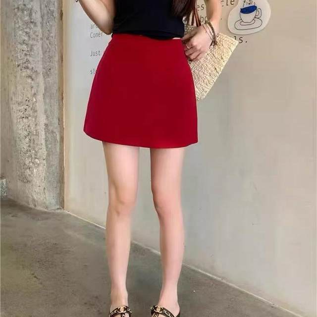 Temperament white and red suit short skirt skirt for women in spring and autumn new high-waisted sweet hot girl versatile A-line skirt