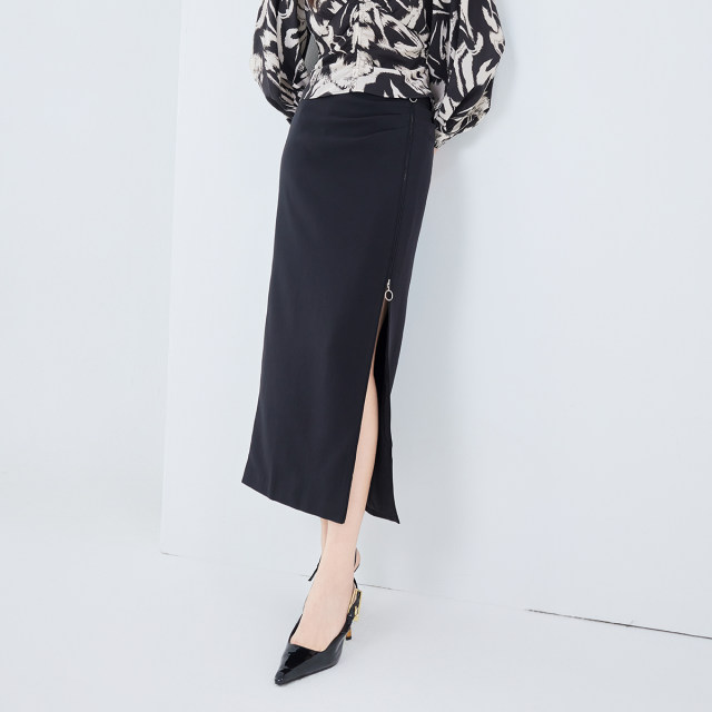 Jiarenyuan Skirt Women's 2024 New Autumn Fashion High Waist Zipper Slit Design Straight Skirt Looks Slim