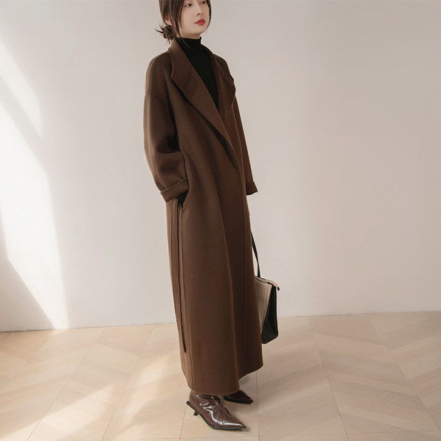 New Year's jersey red extra long stand-up collar double-sided wool coat for women high-end big-name straight wool coat winter