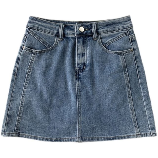 Blue denim short skirt for women 2025 spring and summer retro high waist A-line skirt large size versatile ins slim hip skirt